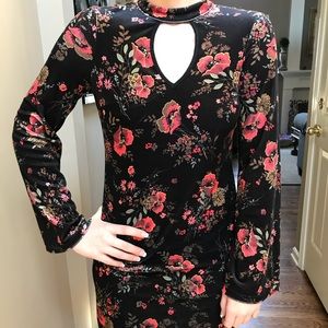 Red/Black/Green flowery dress.